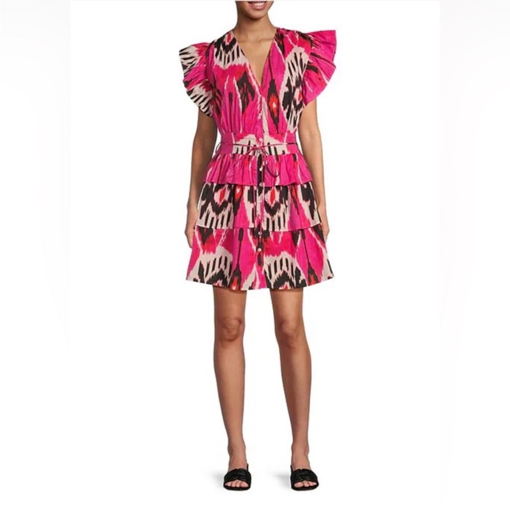 Ro's Garden Hunan Boyfriend Printed Cap Sleeve A-Line Tiered Mini Dress